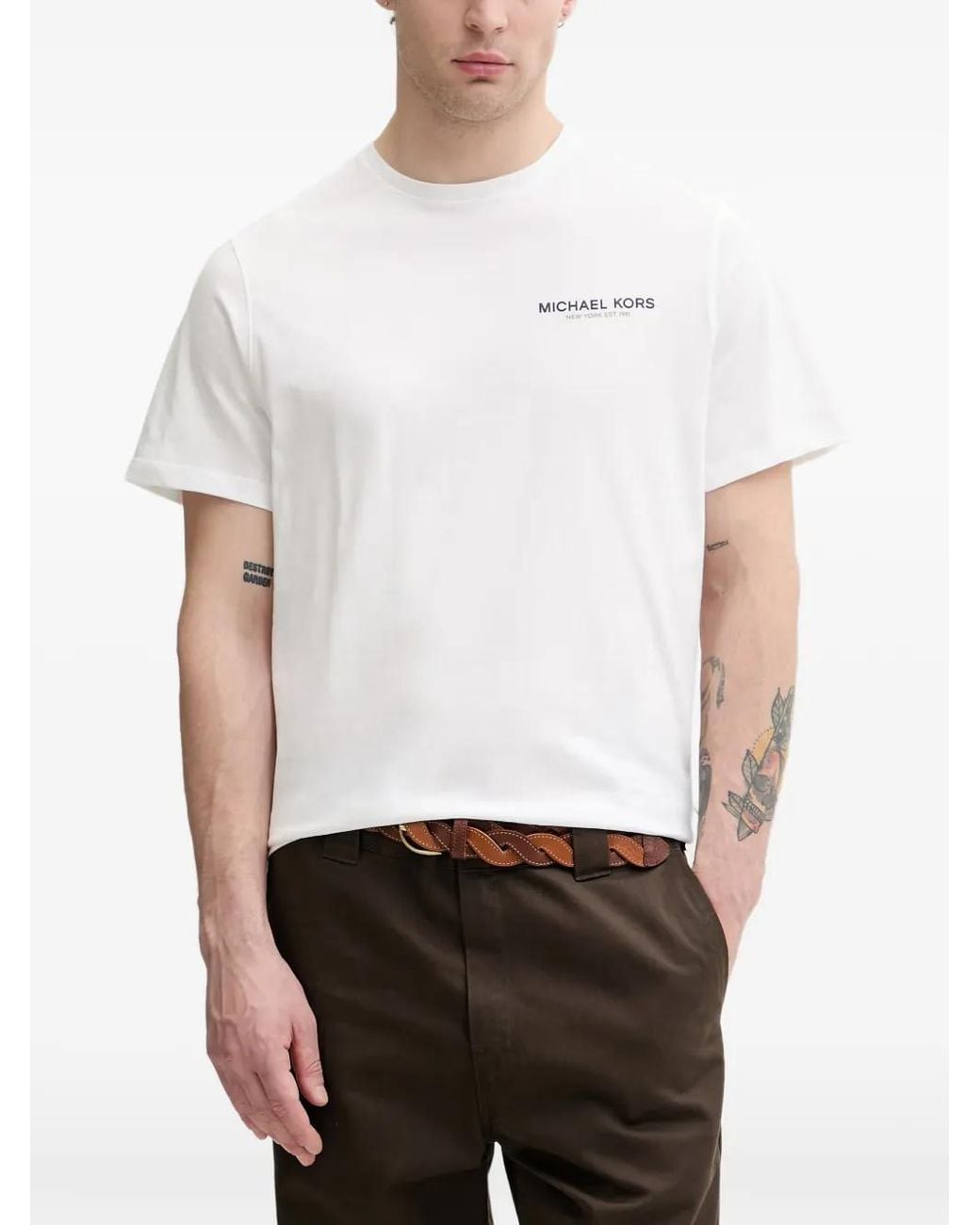 Michael Kors White Graphic-Logo Cotton T-Shirt for men