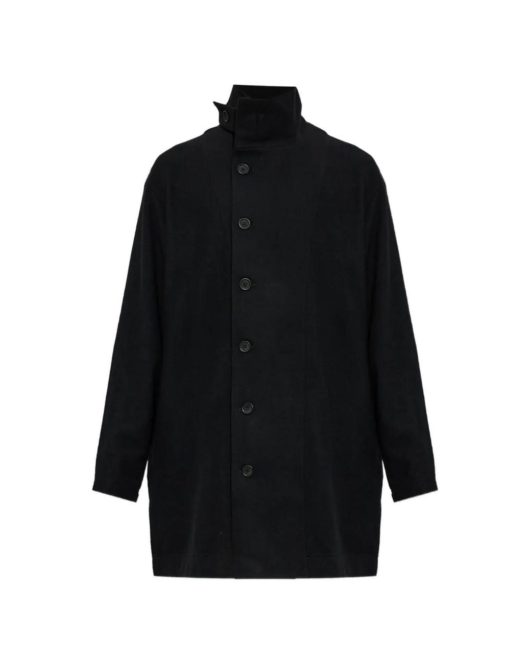 Yohji Yamamoto Black Stand-Up Collar Button-Front Coat for men
