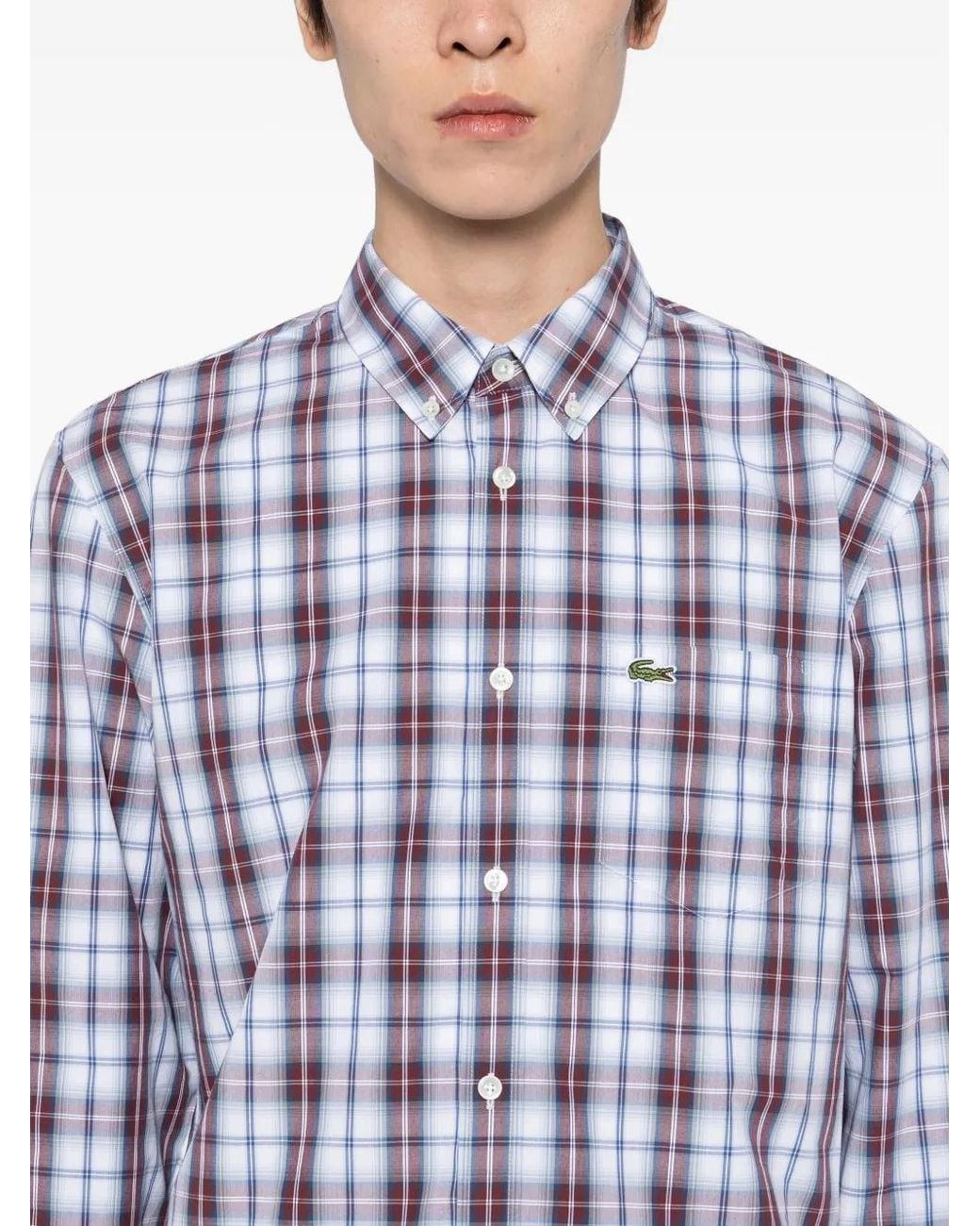 Lacoste Purple Logo-Appliqué Plaid Shirts for men