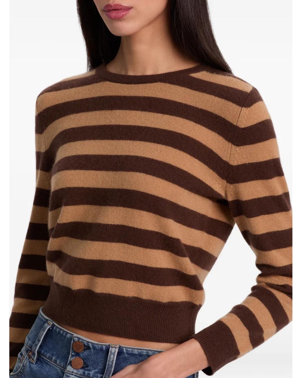 Alice + Olivia Brown Pull Rayé À Col Rond