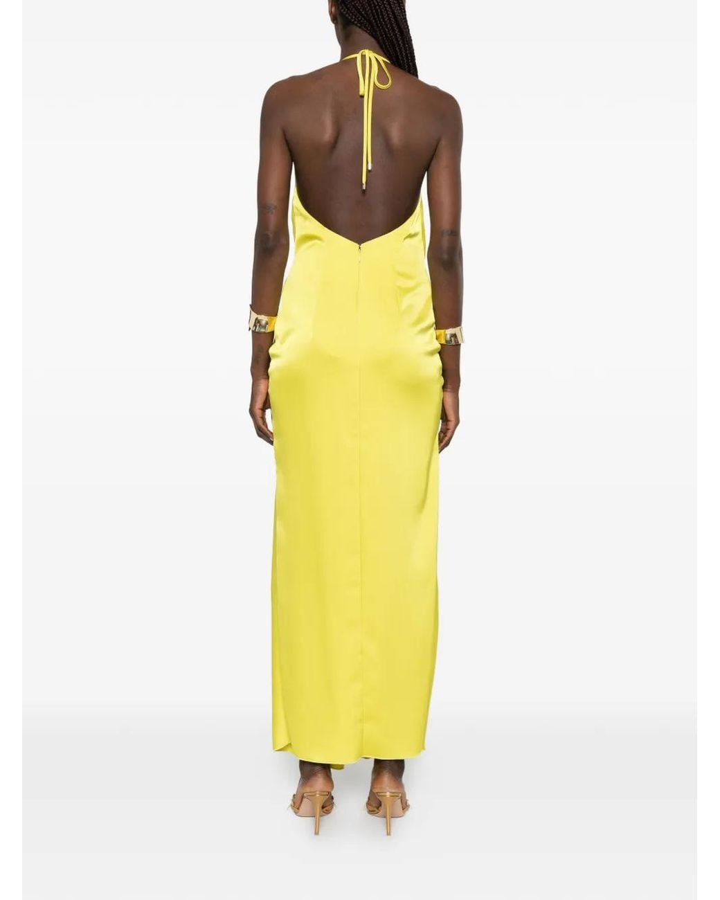 SIMONA CORSELLINI Metallic Halter-Neck Maxi Dress