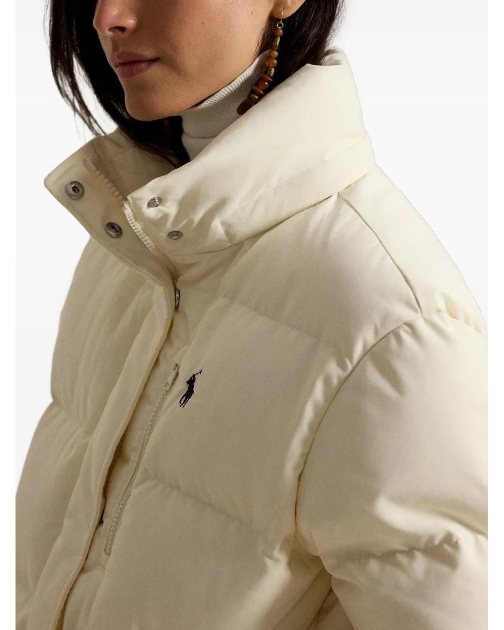 Polo Ralph Lauren Natural Cream Quilted Down Jacket With Removable Hood And-Pocket Design