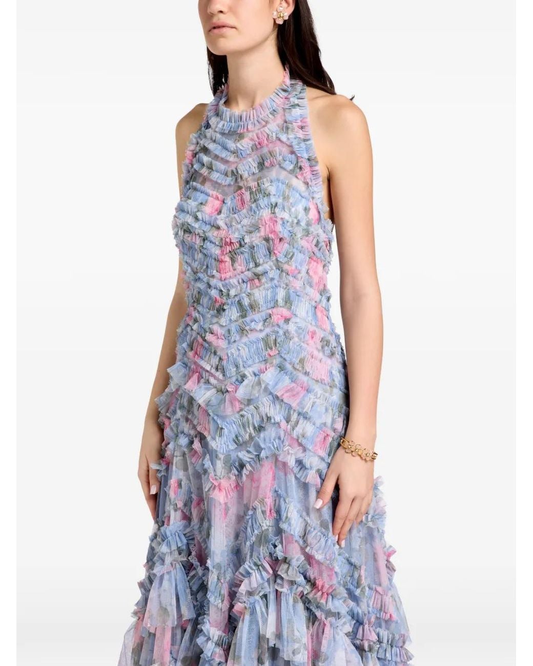 Needle & Thread Purple Ruffled Floral-Print Maxi Dress