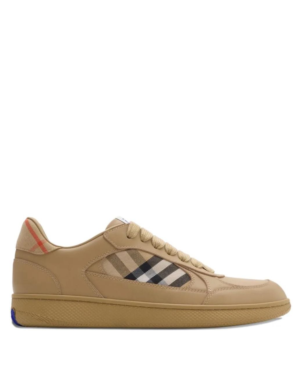 Burberry Brown Leather And Check Terrace Sneakers for men