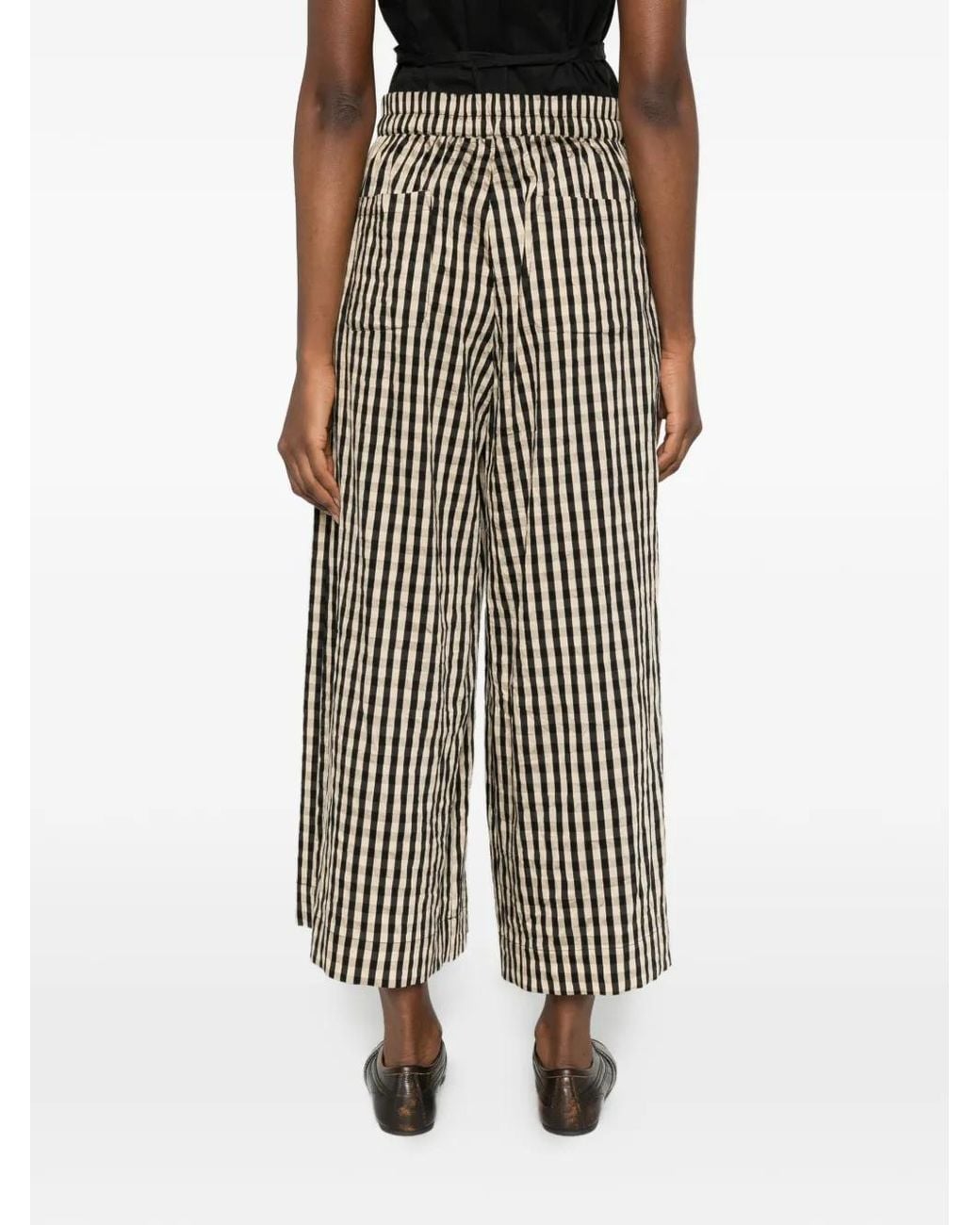 Psophia Black Check-Pattern Cropped Trousers