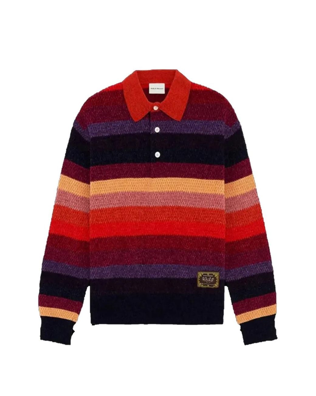 Drole de Monsieur Red Polo Rayé À Manches Longues for men