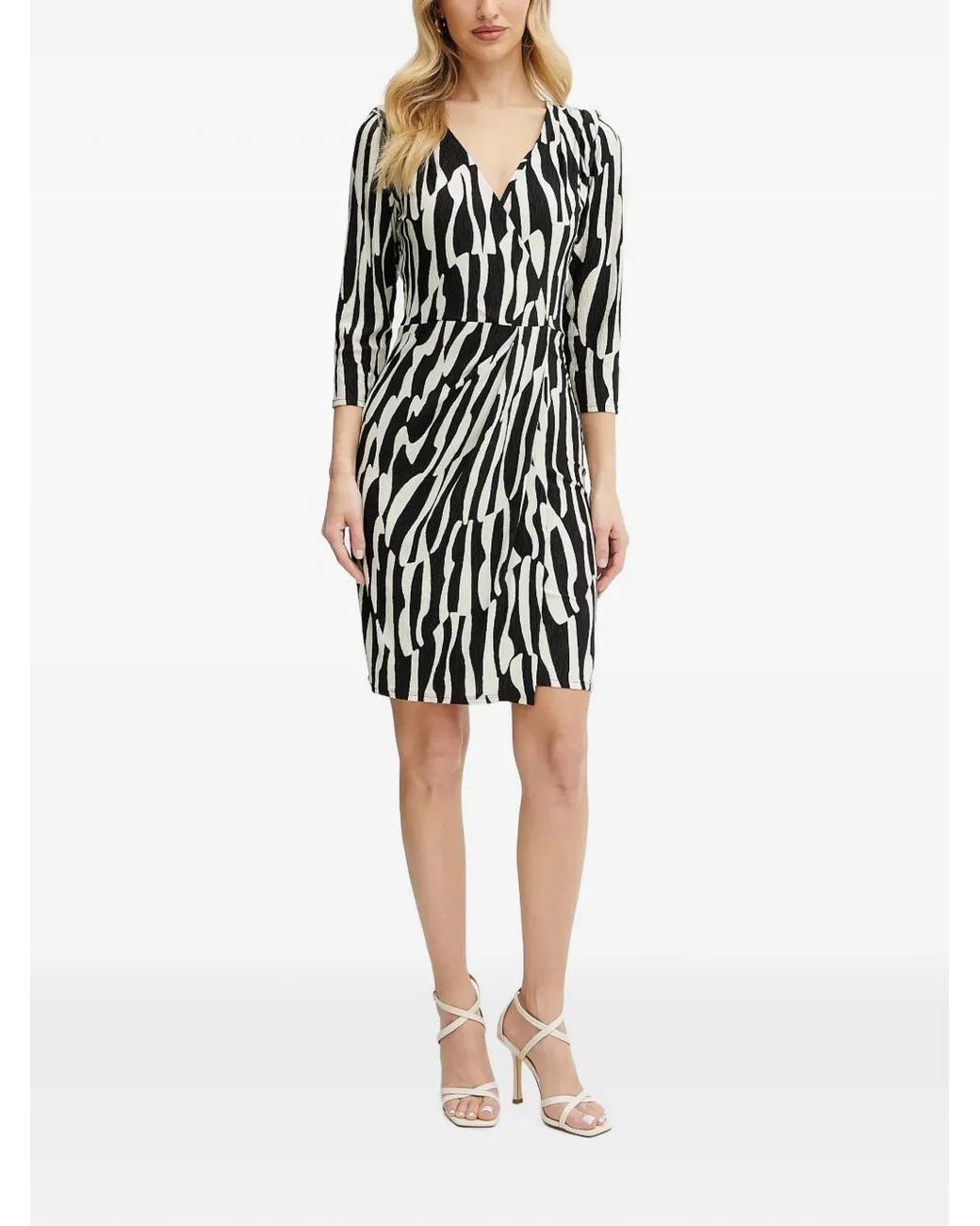 Morgan Black Ralma Abstract-Print Wrap-Style Midi Dress