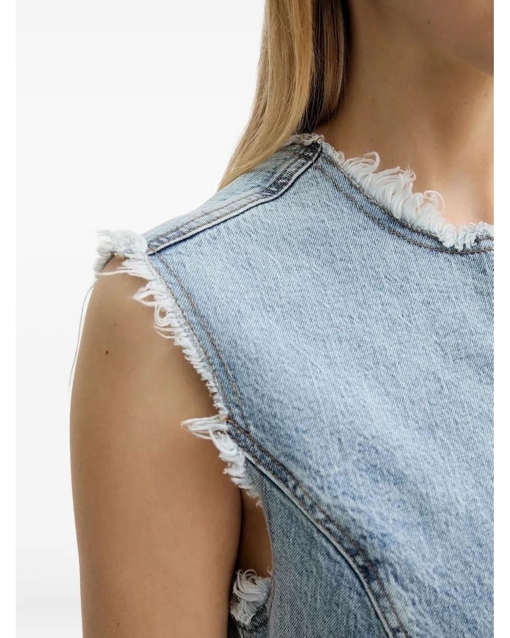 Gestuz Blue Gzdea Frayed Sleeveless Denim Mini Dress