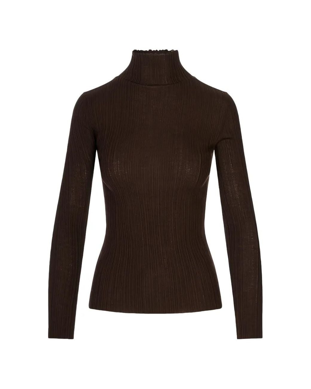 Agnona Brown Ribbed-Knit Scalloped-Edge Sweater