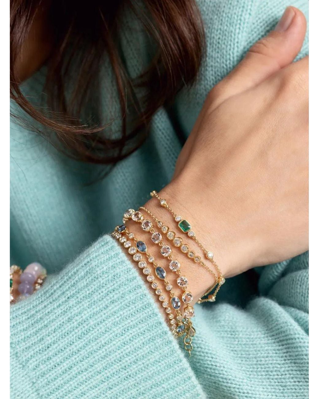 Monica Rich Kosann Green Tennis Diamond And Emerald Bracelet