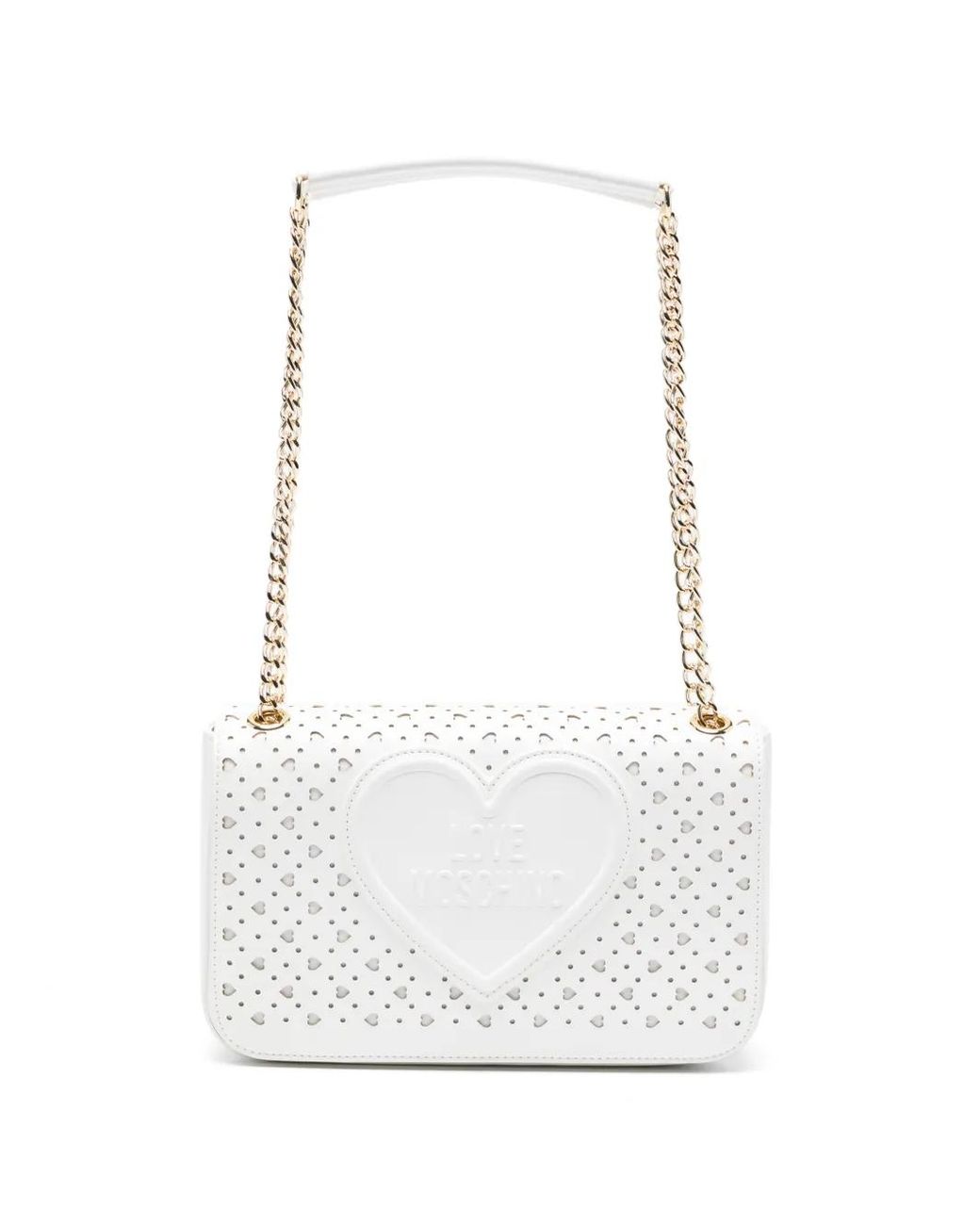 Love Moschino White Heart-Perforated Cross Body Bag