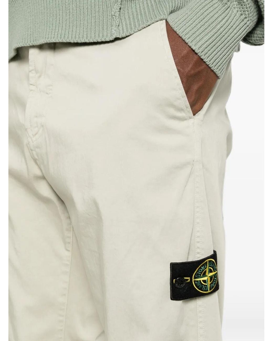 Stone Island White 3100012 Stretch Organic Cotton Satin Pants for men