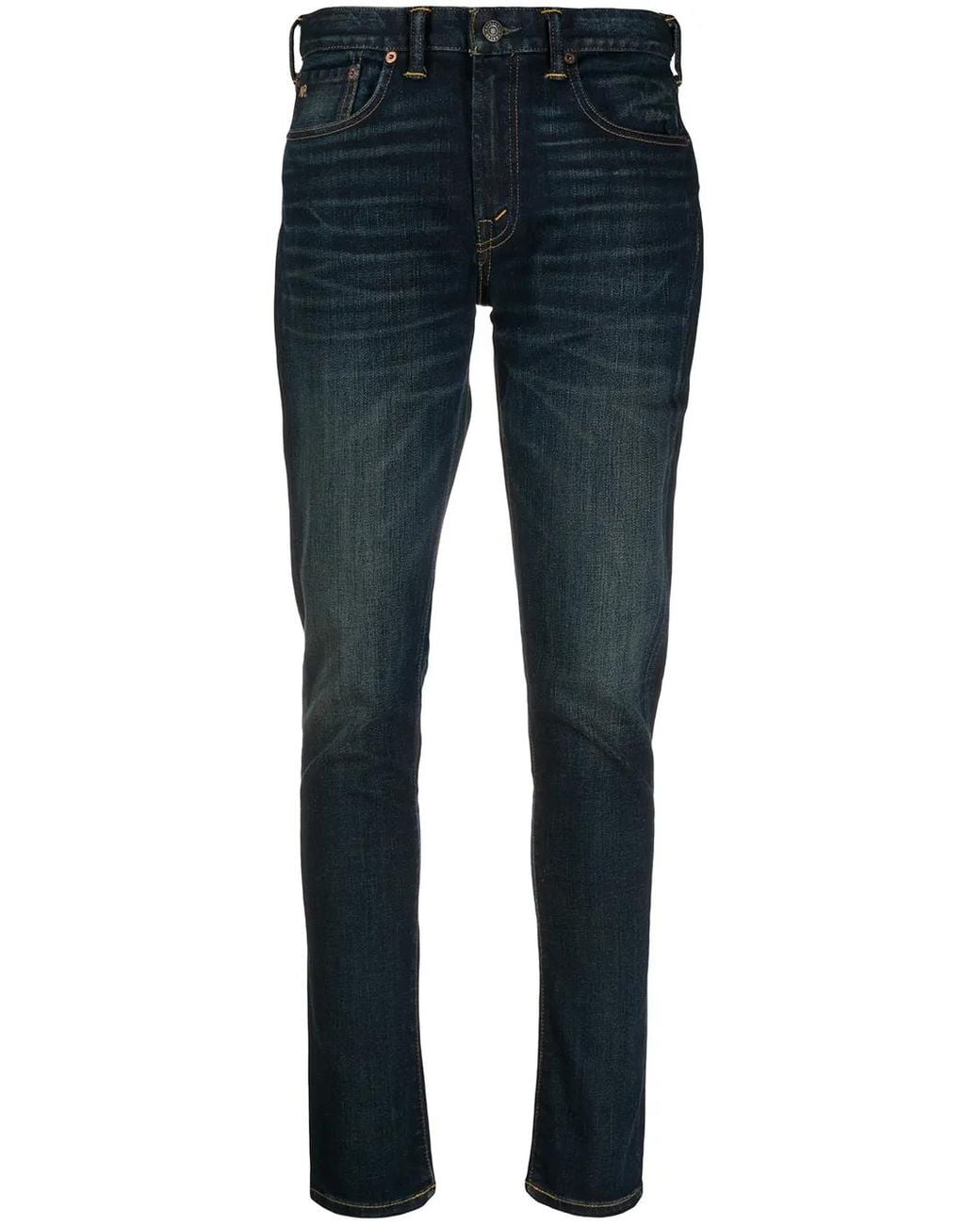 RRL Blue Stonewashed Mid-Rise Skinny Jeans