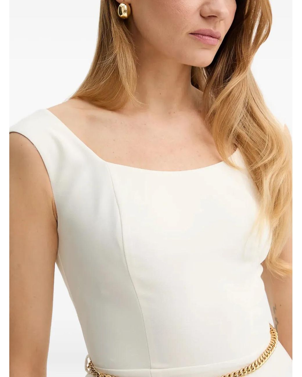 Guess White Chain-Belt Midi Dress