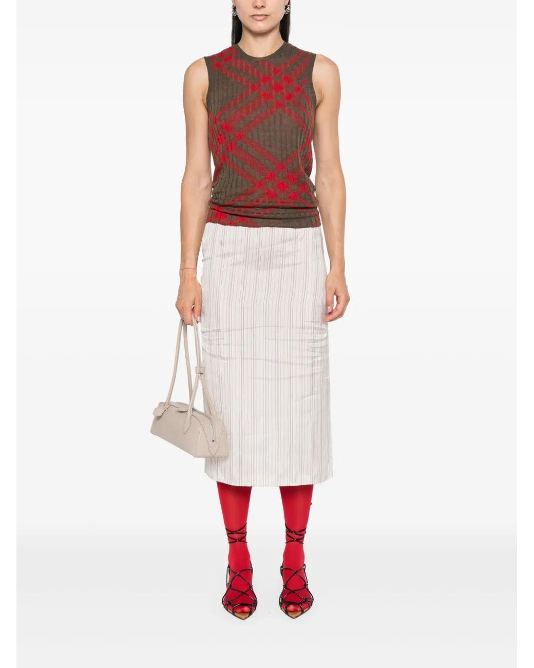 Burberry Red Check Wool Blend Tank Top