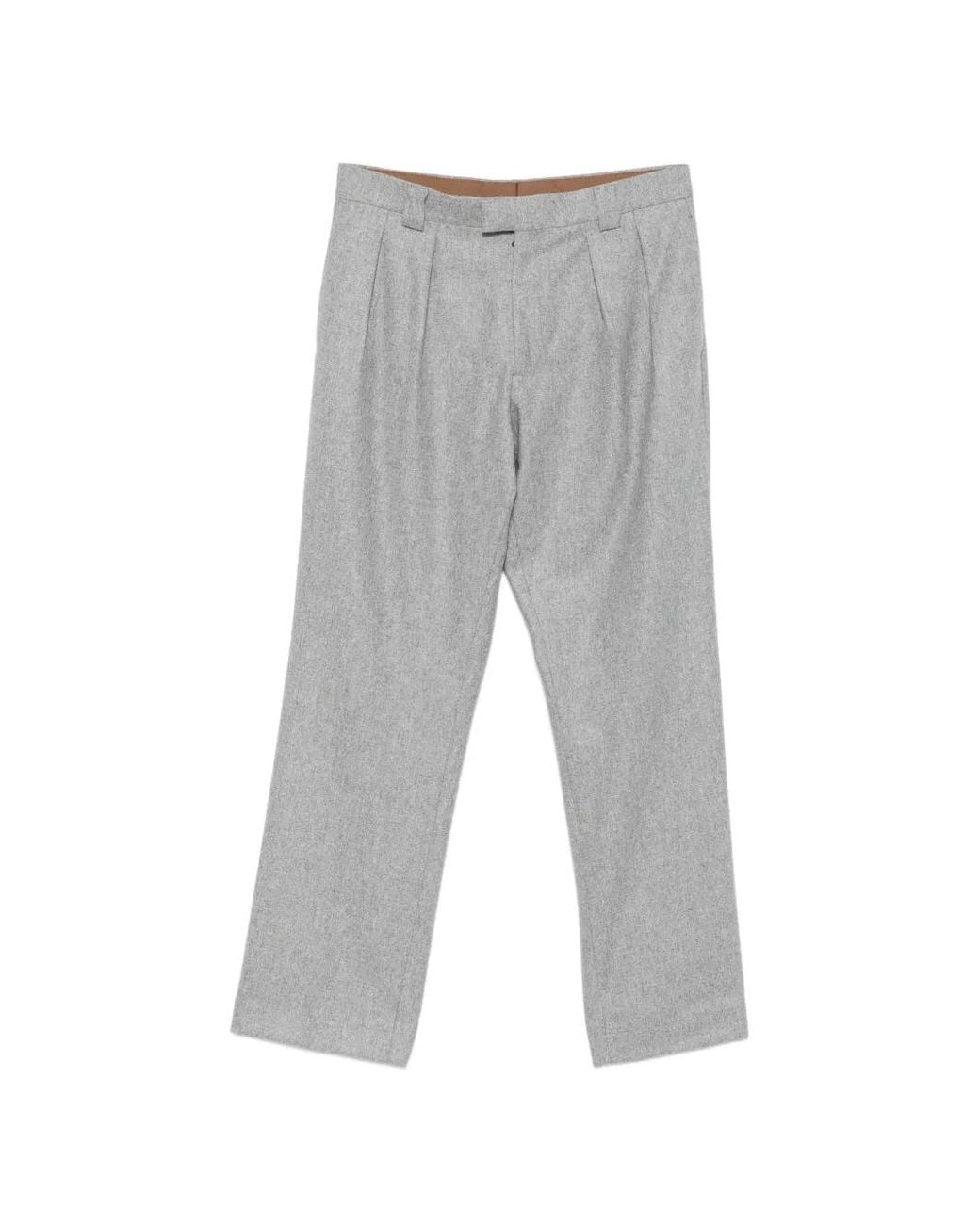 Berwich Gray Pleated Wool Trousers for men