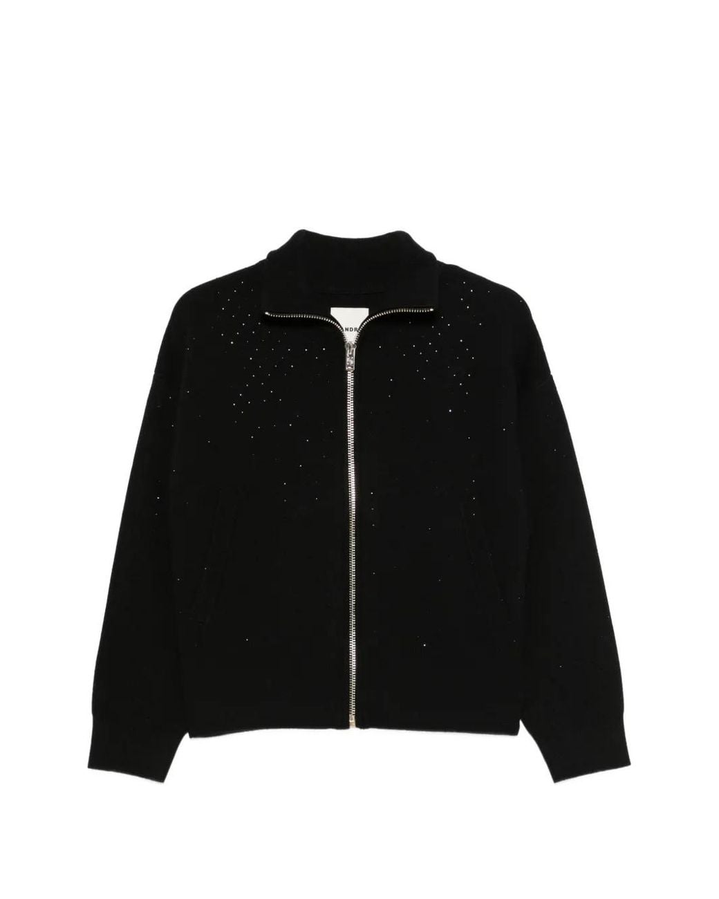 Sandro Black Rhinestone-Embellished Zip-Fastening Cardigan