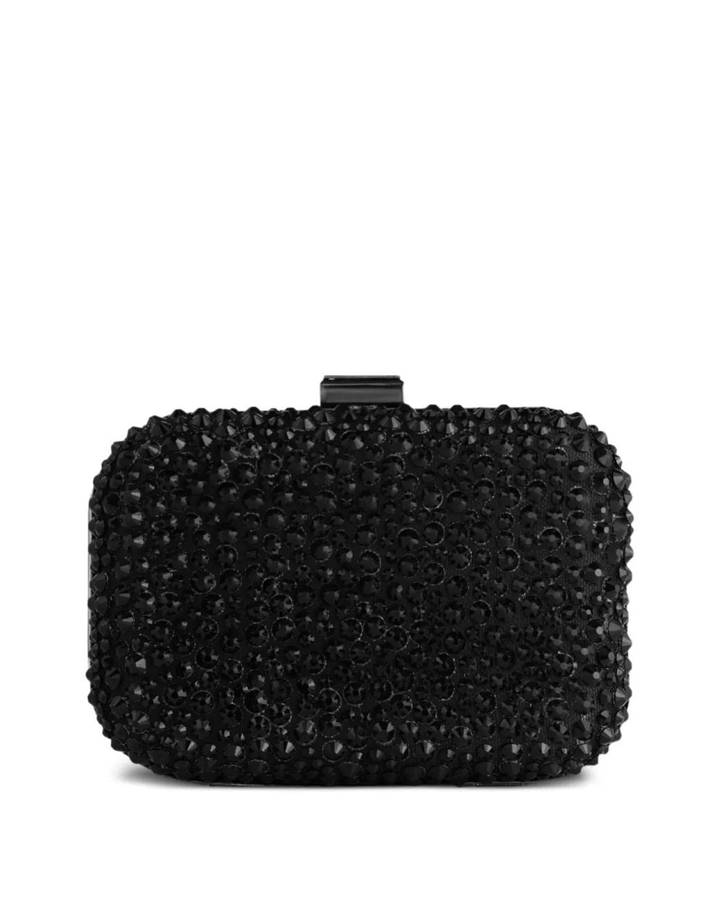 Gemy Maalouf Black Crystal-Embellished Crepe Clutch Bag