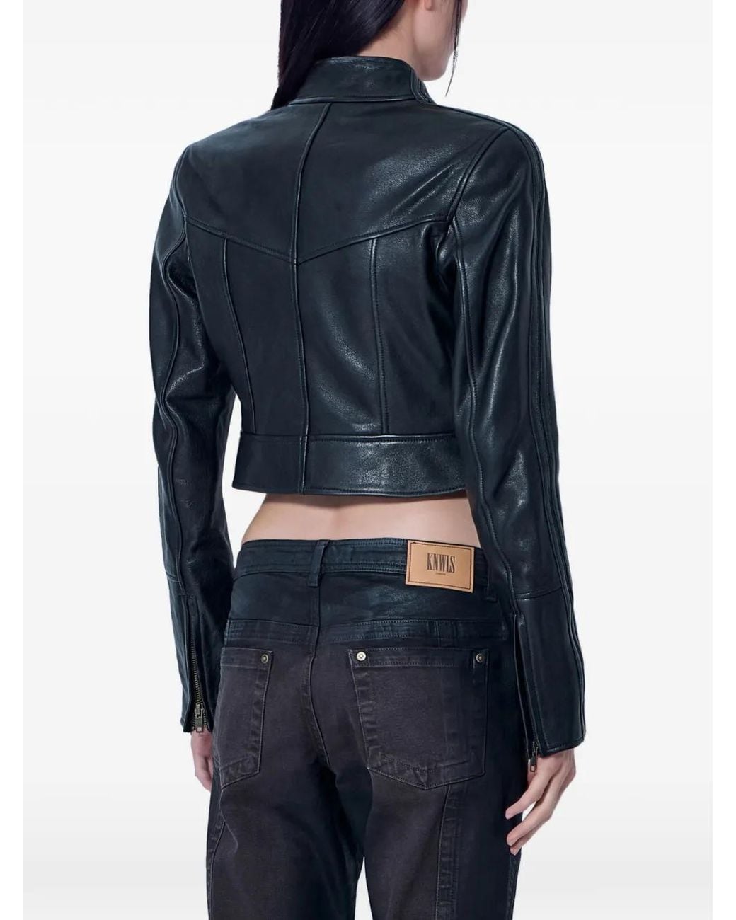 KNWLS Blue Claw Cropped Leather Jacket
