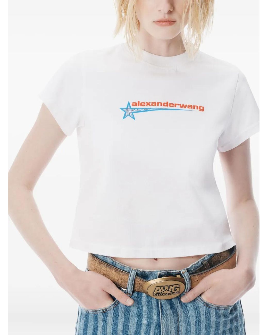 Alexander Wang White Crystal Hotfix Star Jersey T-Shirt Clothing