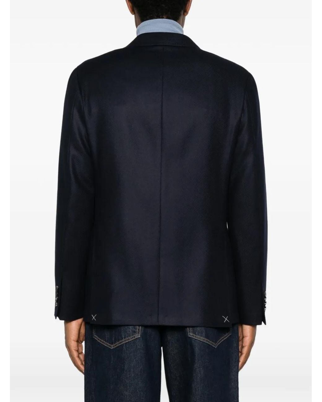 Canali Blue Double-Breasted Peak-Lapels Blazer for men