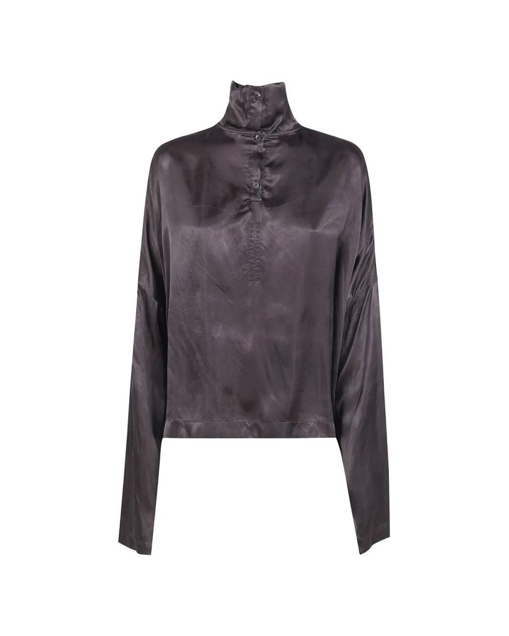 Rick Owens Blue Buttoned High-Neck Blouse