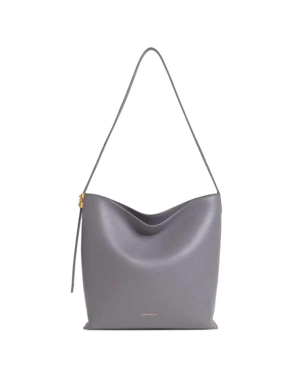 Coccinelle Gray C-Me Lock Grained Leather Shoulder Bag