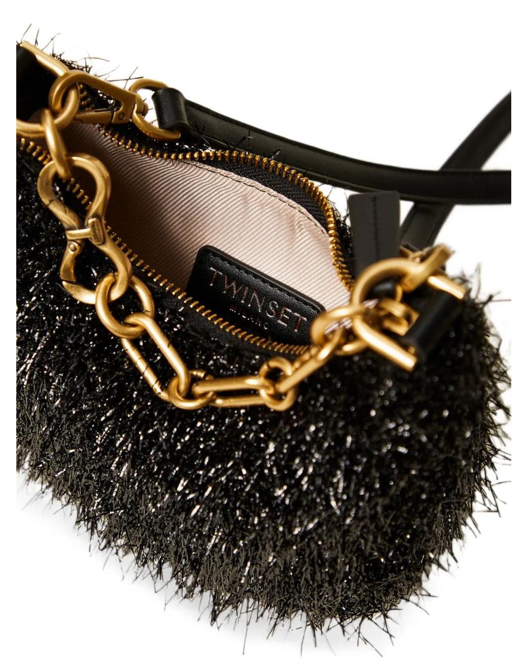Twinset Black Mini Sac Croissant Avec Lurex Et Chaîne