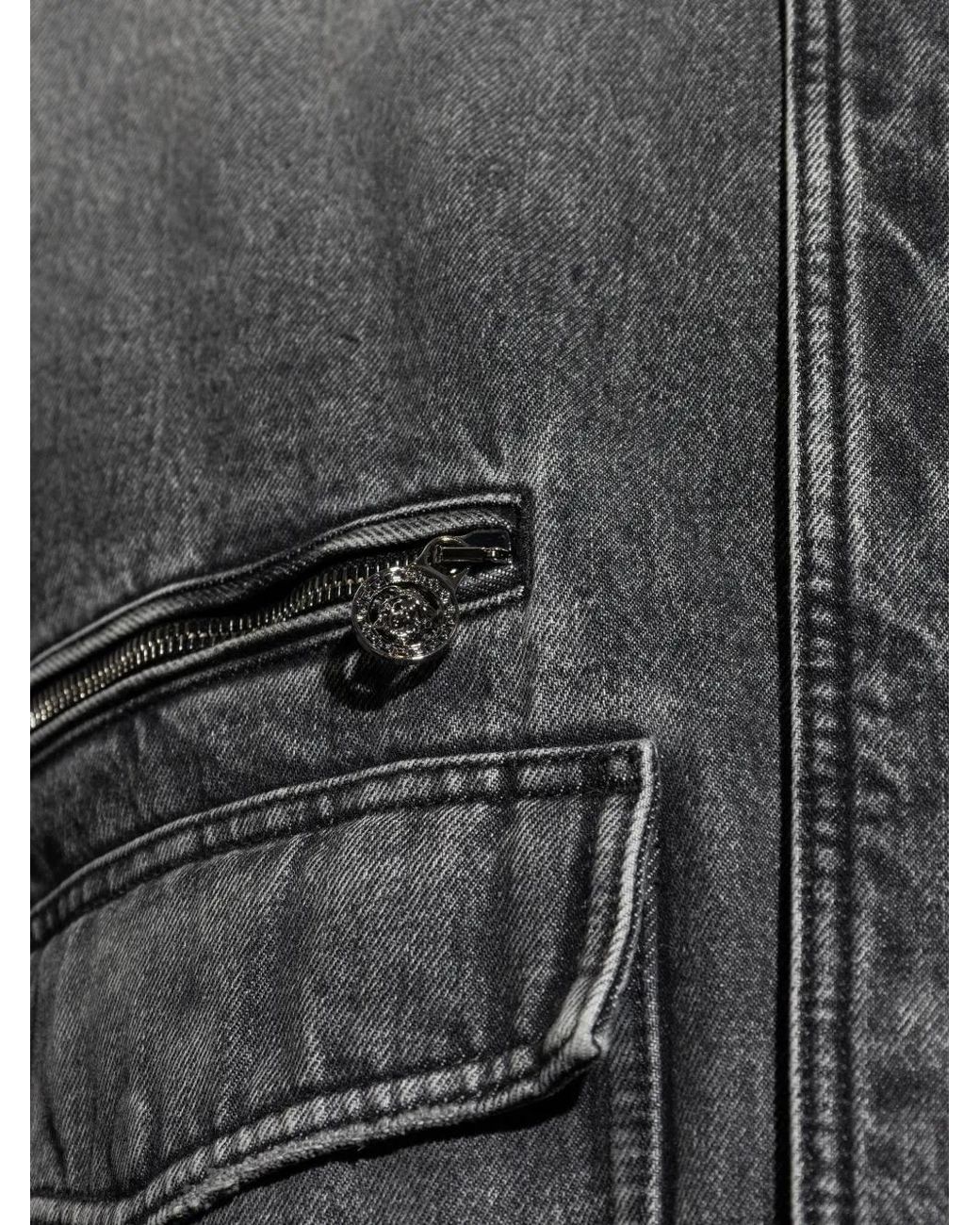 Versace Cropped Denim Jacket With Washed Finish in Gray für Herren