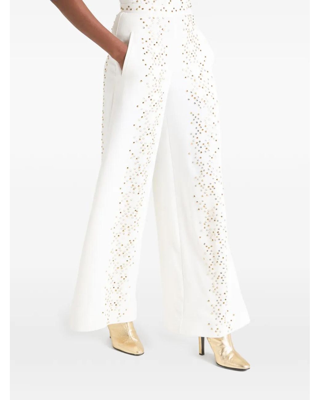 Temperley London White Oberon Stud-Embellished High-Waisted Trousers