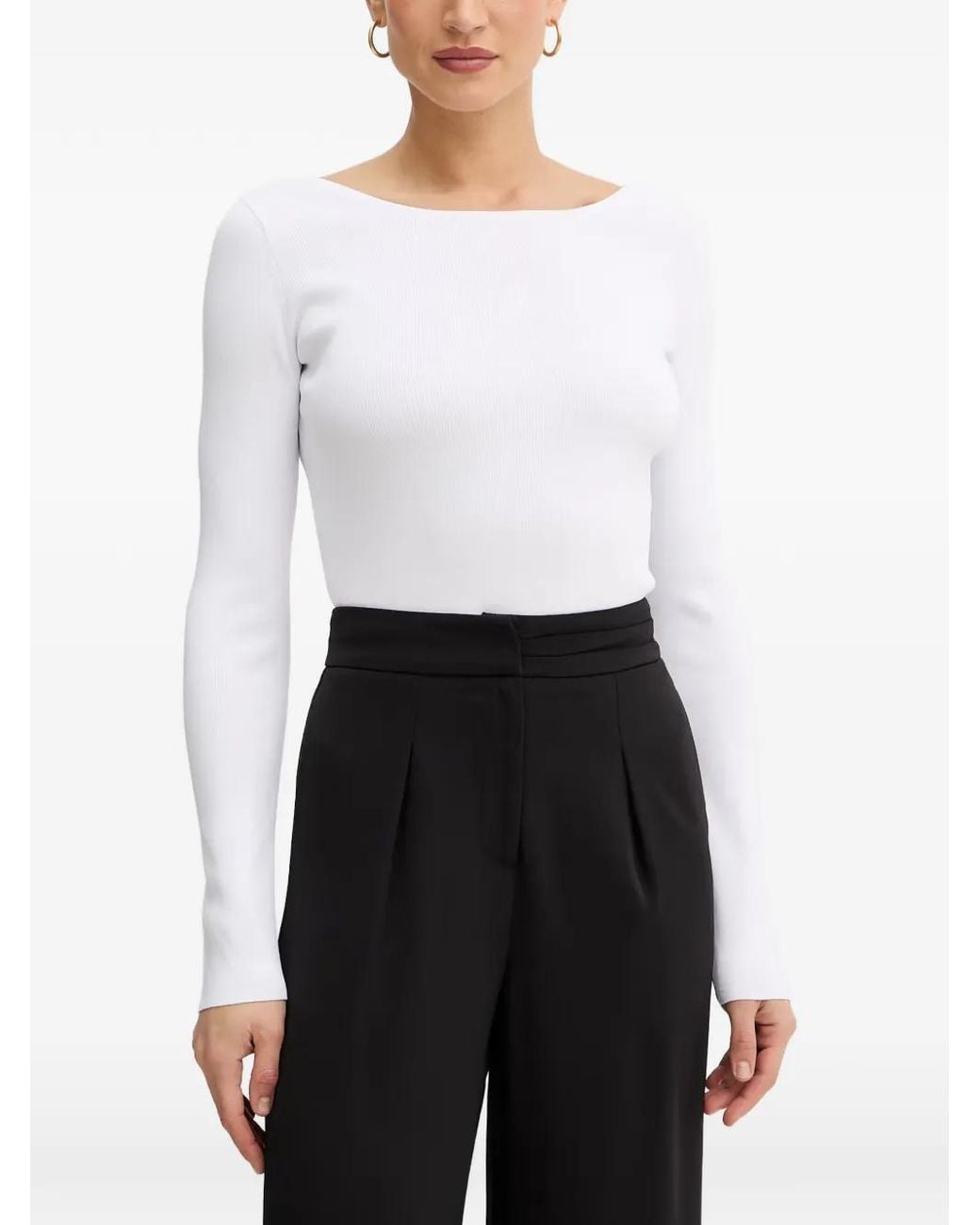 ARMANI EXCHANGE White Ribbed-Knit Long-Sleeve Sweater