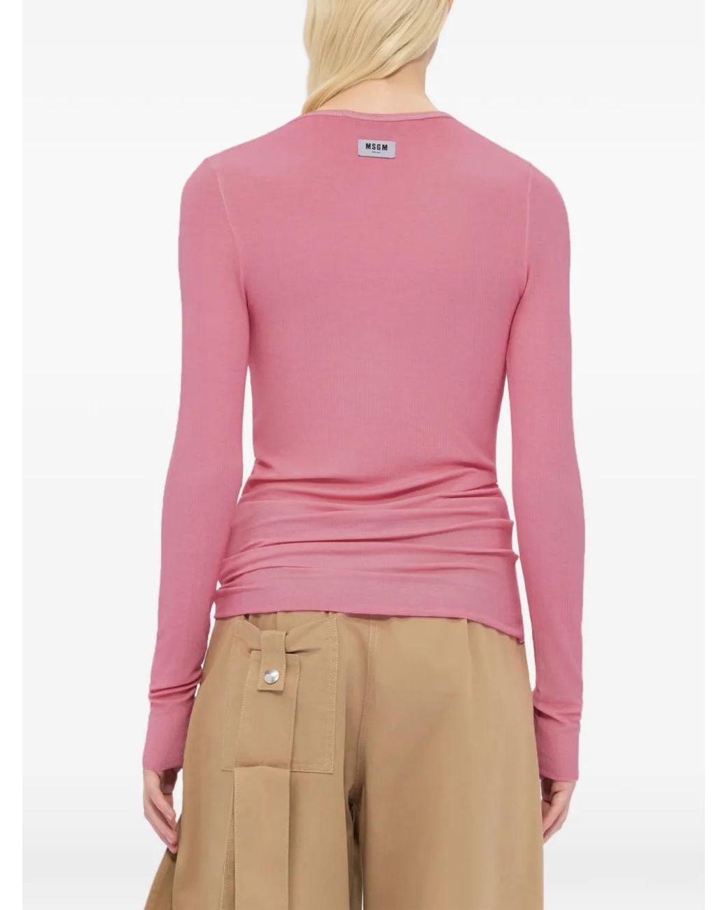 MSGM Pink Round-Neck Long-Sleeved Top