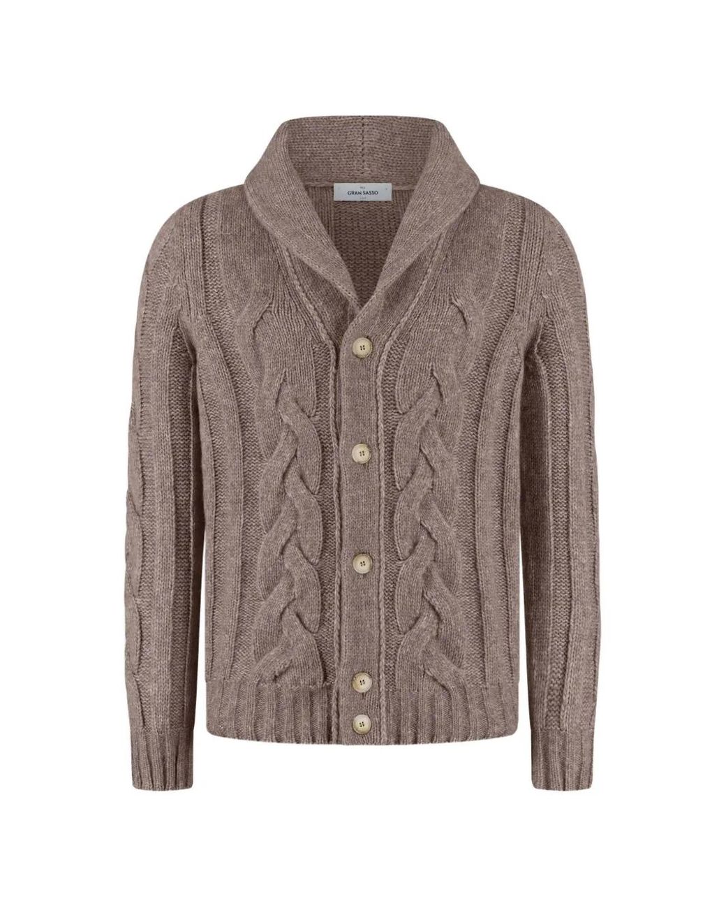 Gran Sasso Brown Cable-Knit Shawl-Collar Cardigan for men