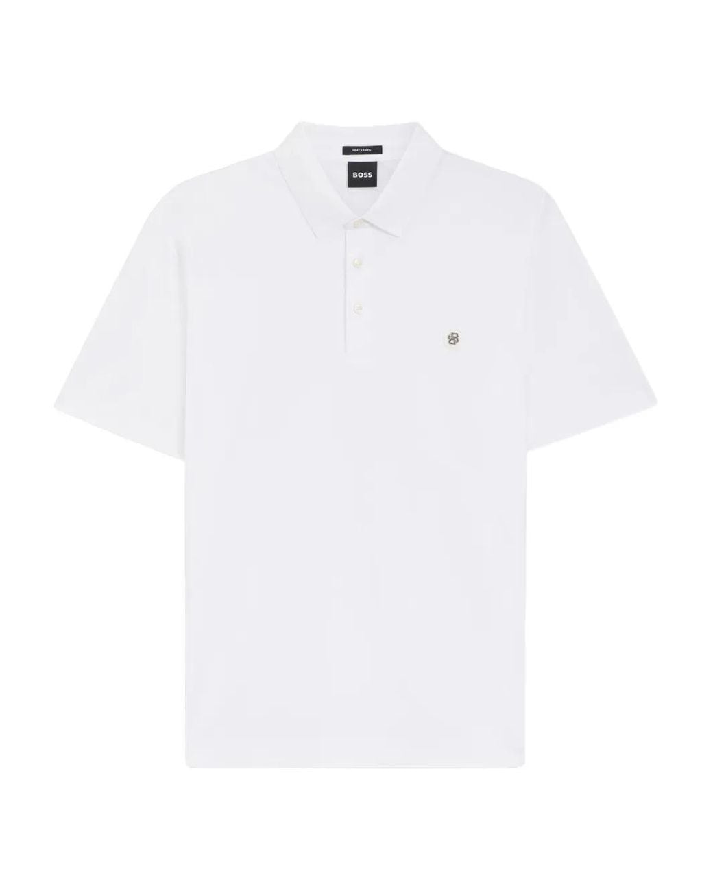 Boss White Logo-Detail Cotton Polo Shirt for men