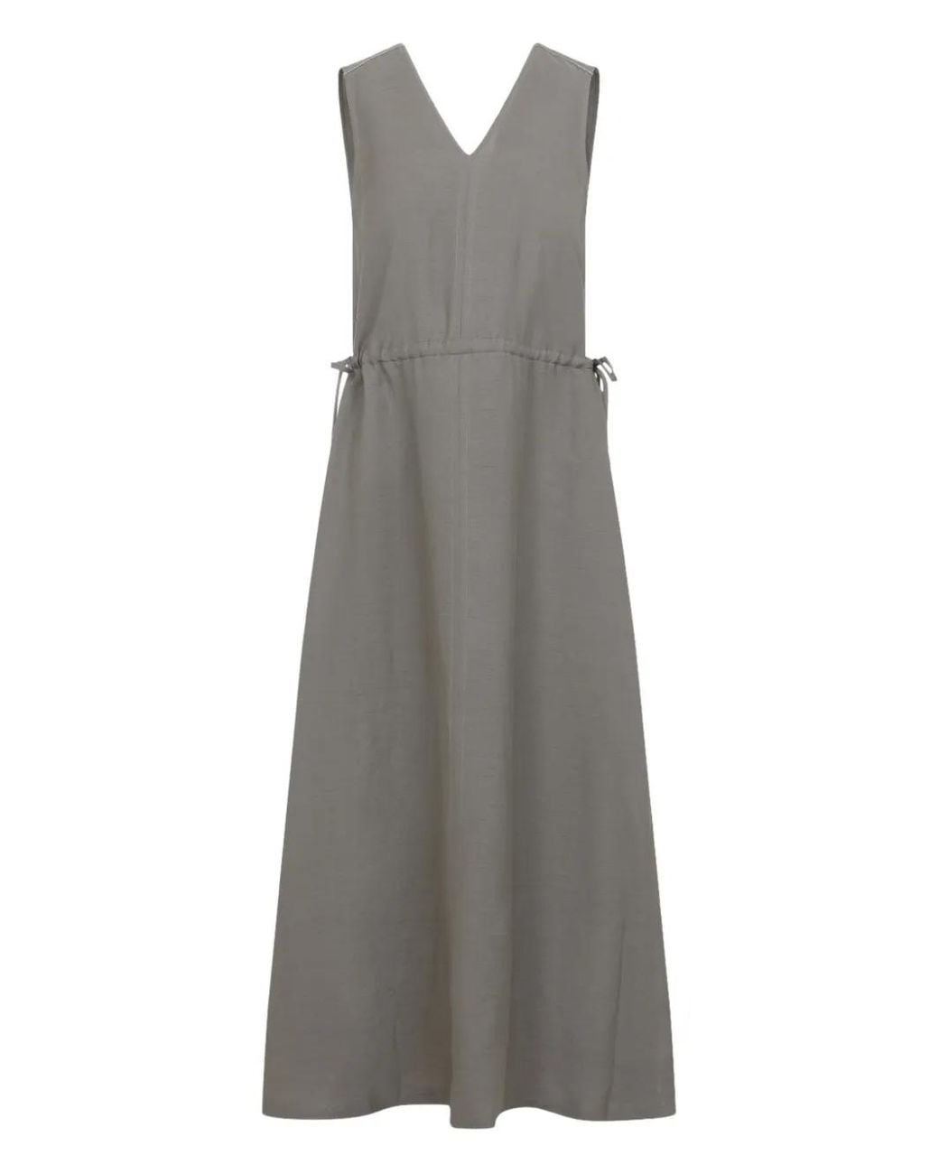 Peserico Gray V-Neck Midi Dress