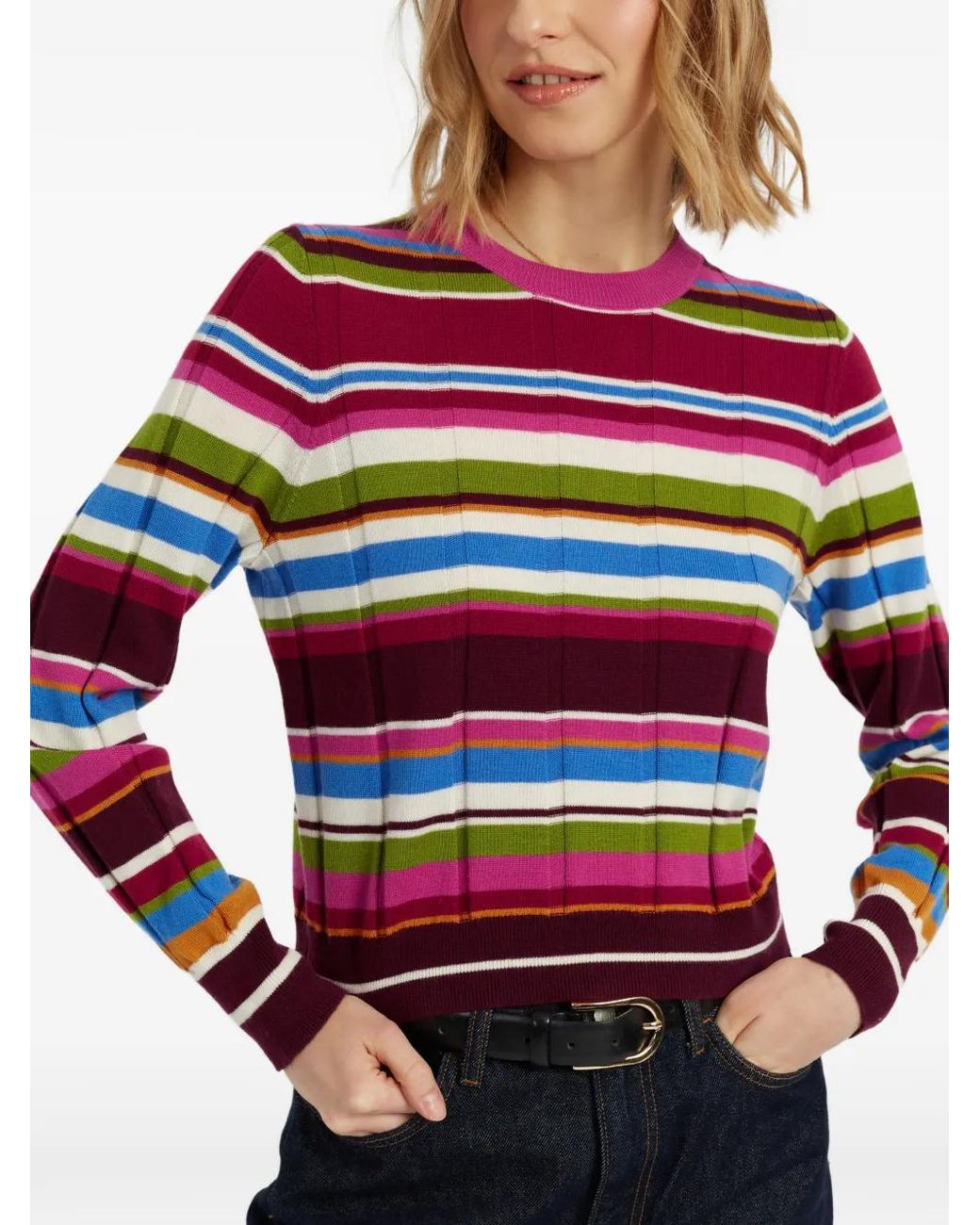 Chinti & Parker Red Stripe-Pattern Ribbed-Knit Sweater