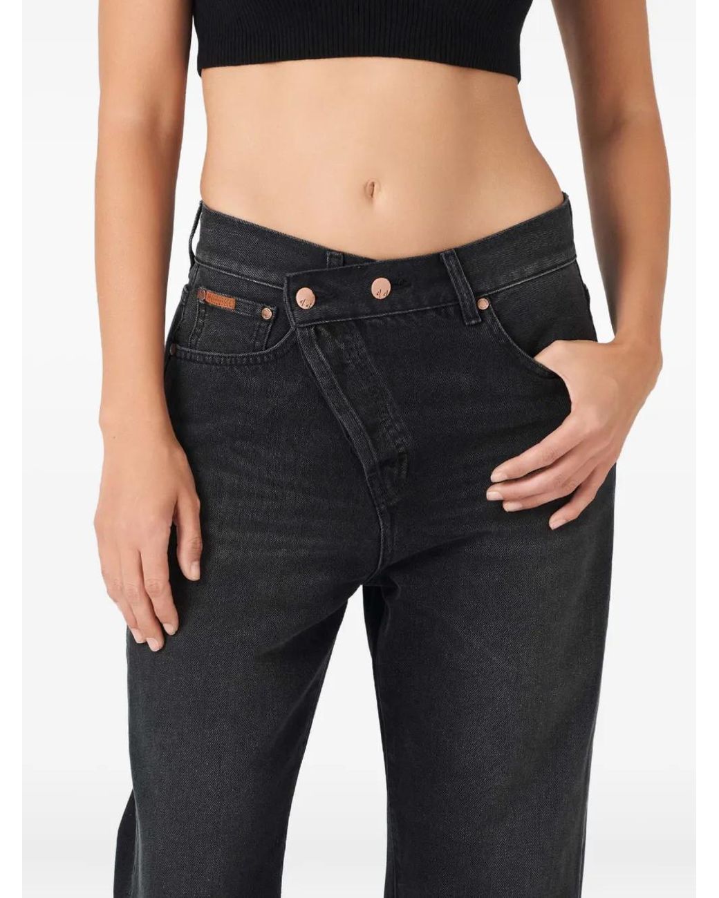 No44 Black Crossover-Button Jeans