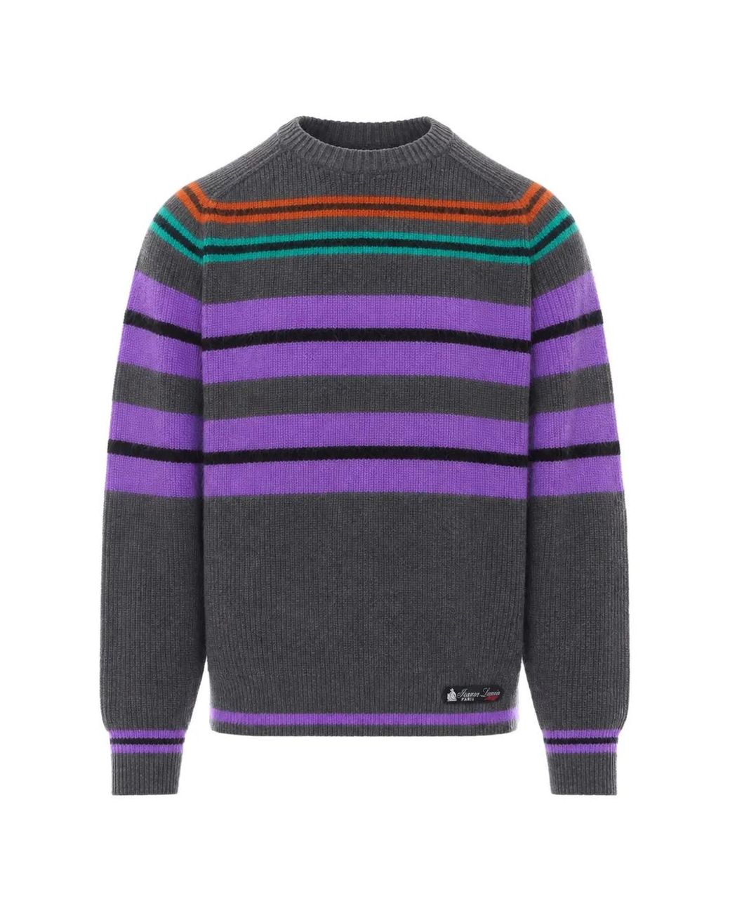 Lanvin Purple Striped Ribbed-Knit Sweater for men