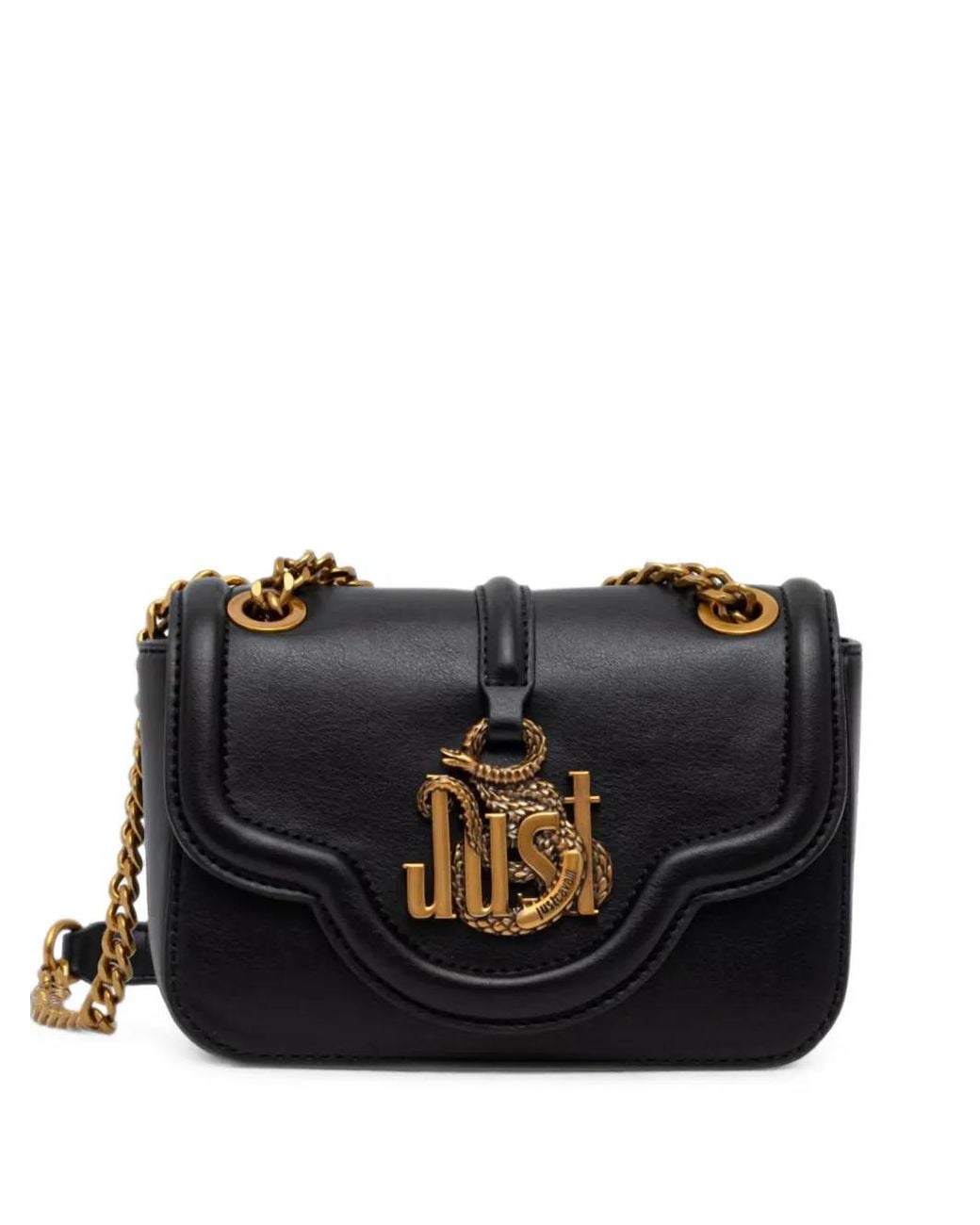 Just Cavalli Black Snake-Plaque Chain-Link Shoulder Bag