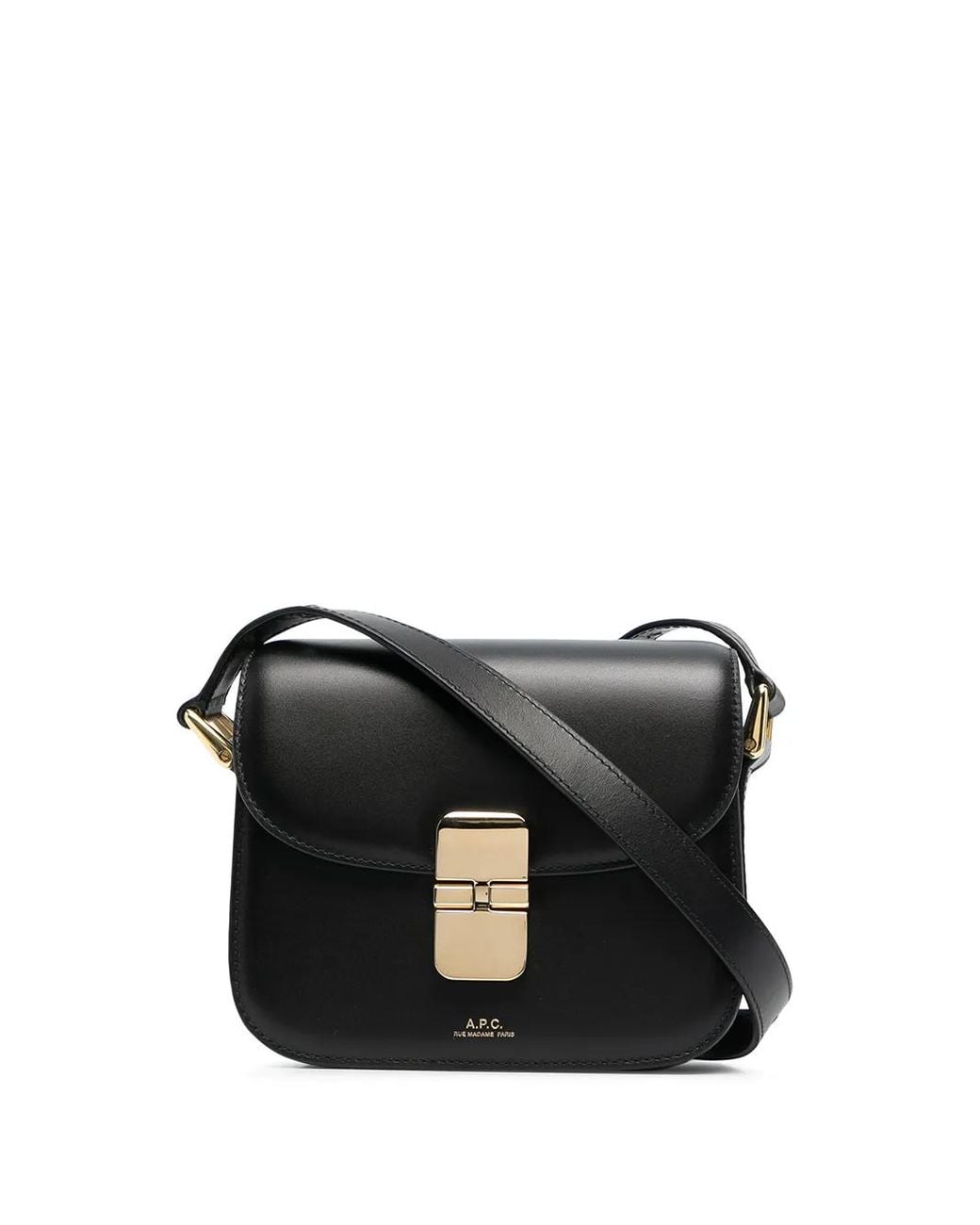 A.P.C. Black Smooth Leather Flap Crossbody Handbag For