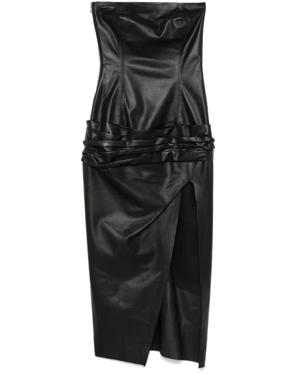 The Attico Black Leather Midi Dress