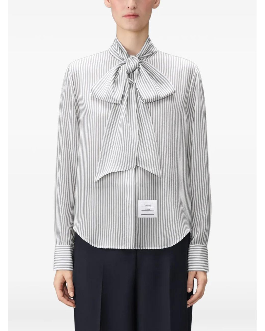 Thom Browne Gray Silk Striped Shirt With Detachable Collar