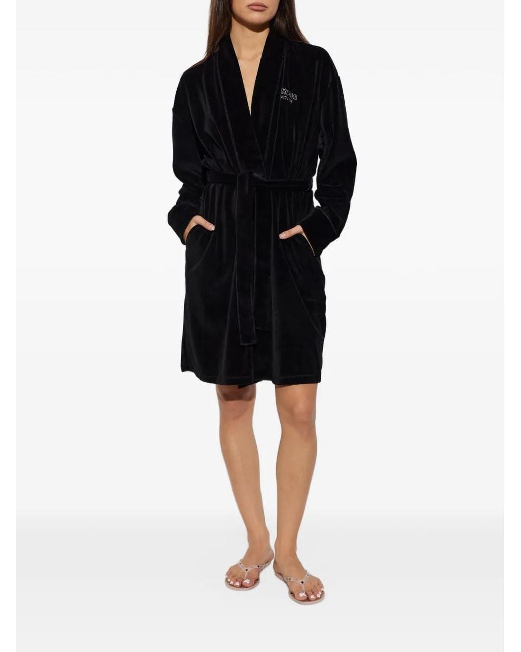 Moschino Black Active Rhinestone-Logo Dressing Gown