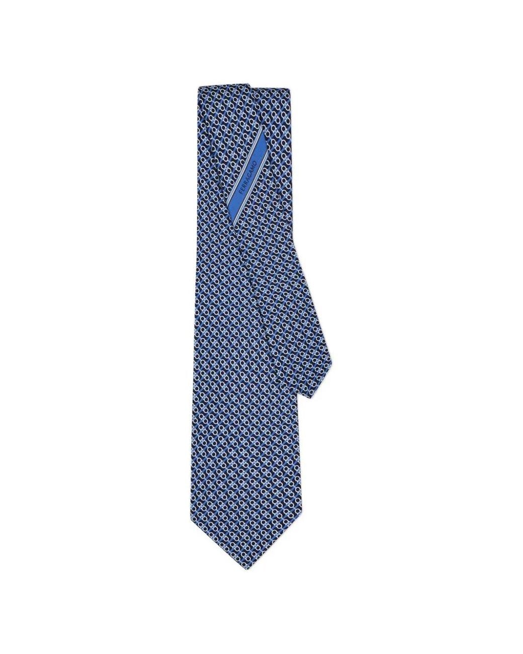 Ferragamo Blue Gancini Print Silk Tie for men