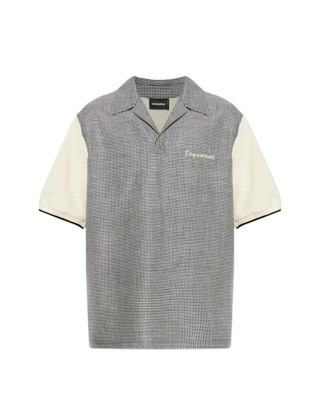 DSquared² Gray Virgin Wool Linen Pied De Poule Polo for men
