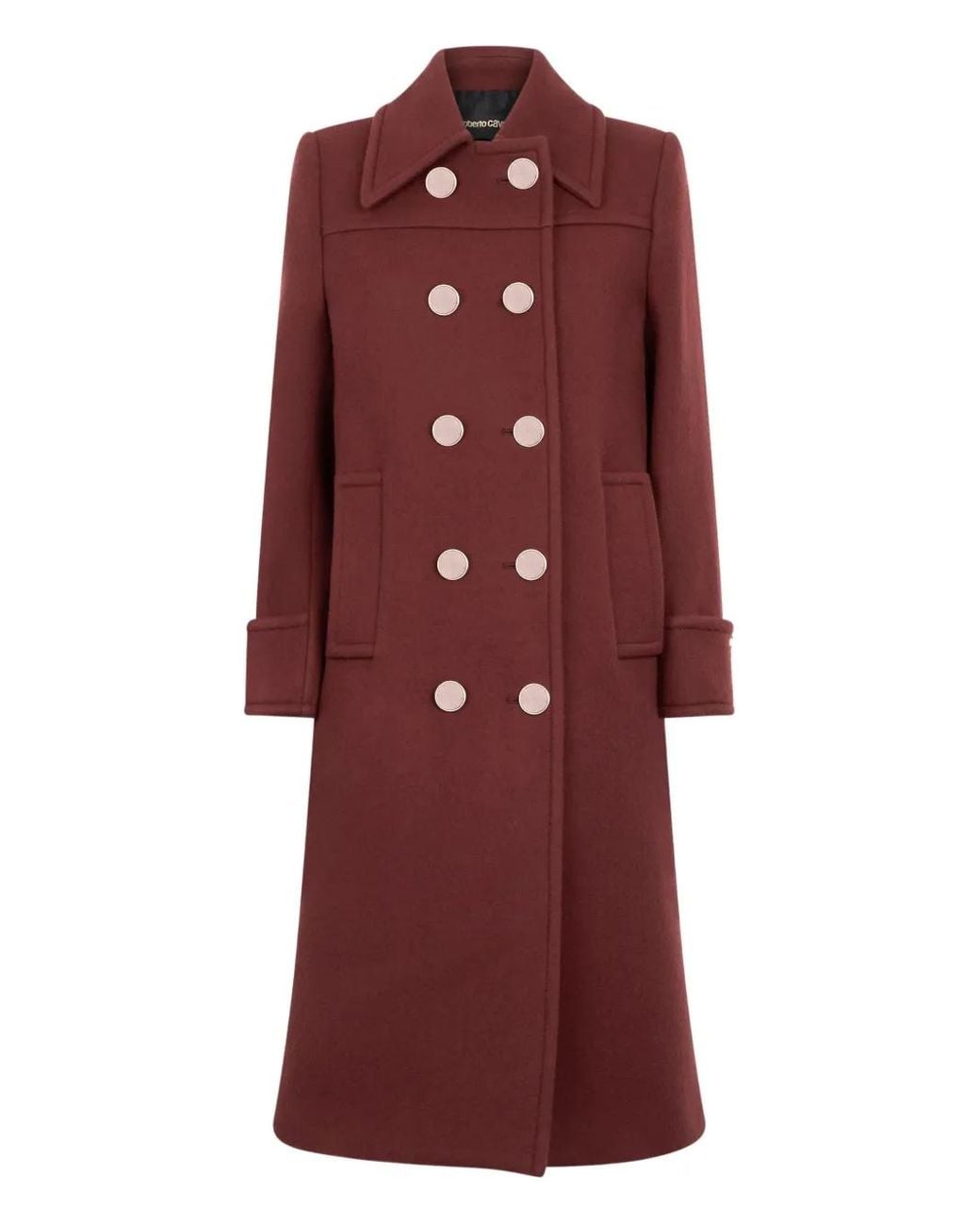 Roberto Cavalli Red Double-Breasted Wool Coat