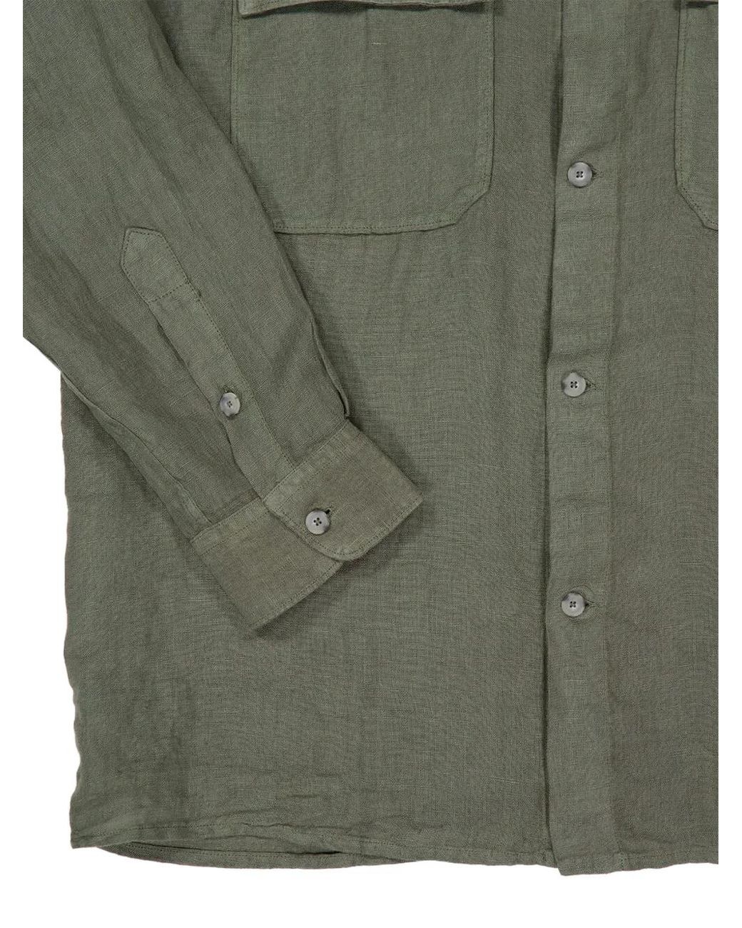 120% Lino Green Long-Sleeve Shirt for men