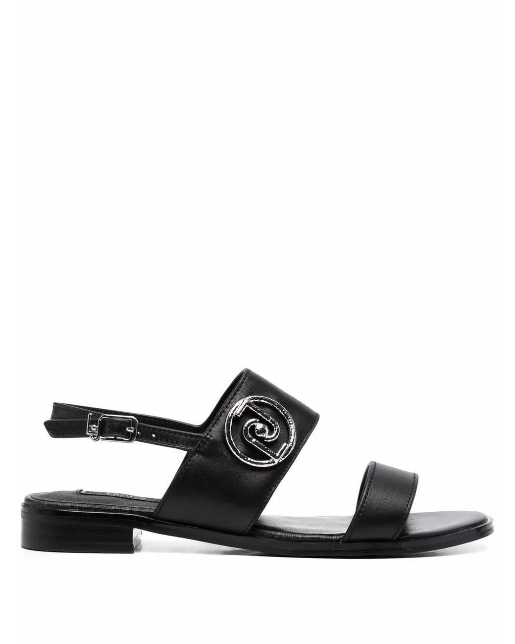 Liu Jo Black Erin Logo-Plaque Slingback Sandals