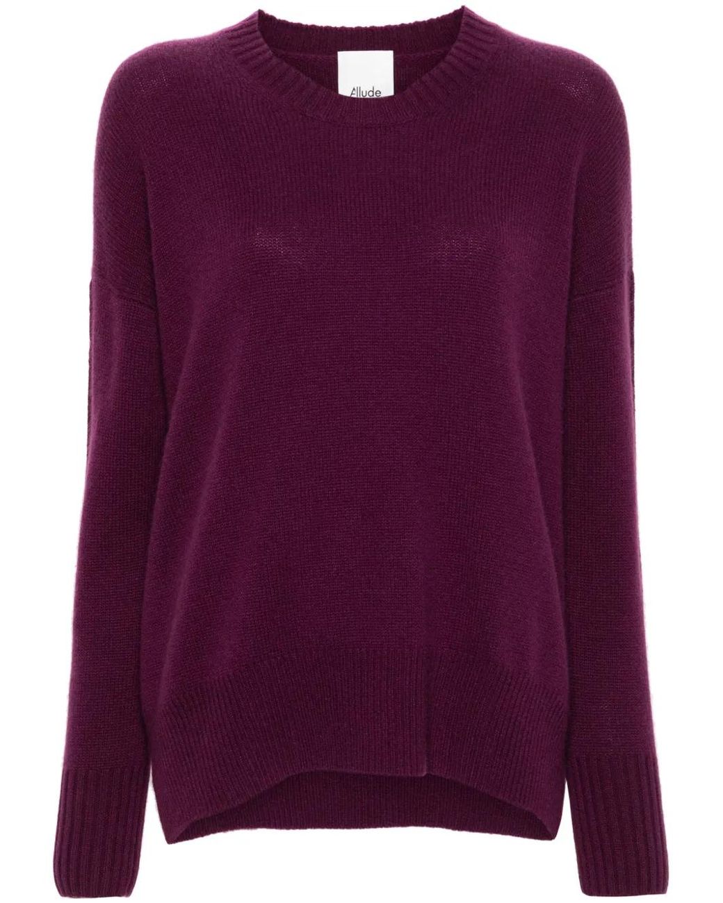 Allude Purple Ribbed-Trim Crew-Neck Sweater