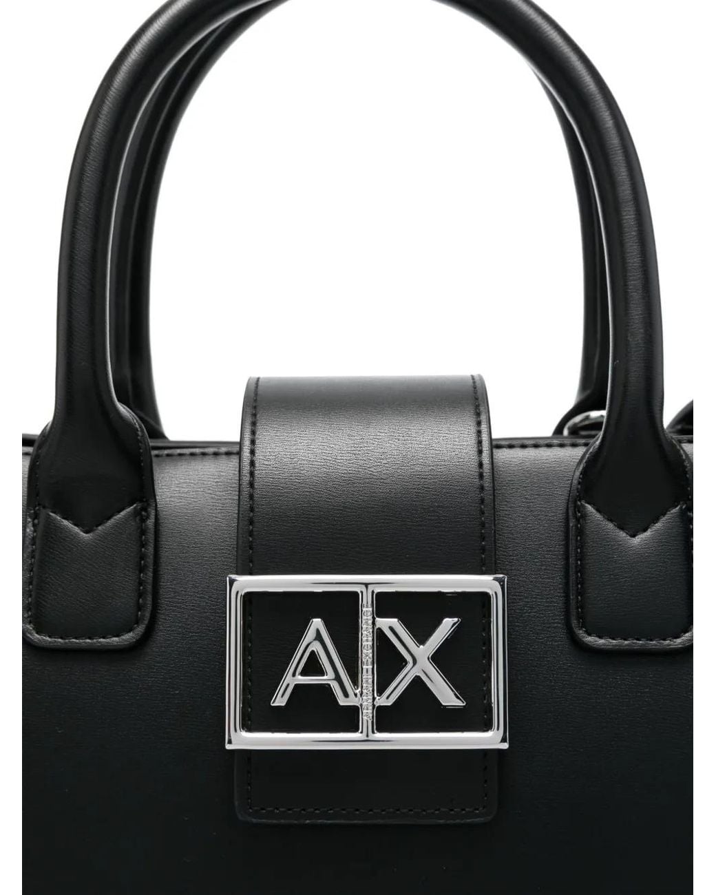 ARMANI EXCHANGE Black Logo-Plaque Tote Bag